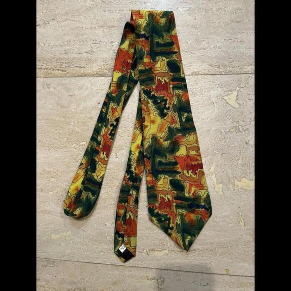 J GARCIA MENS TIE ORANGE GREEN YELLOW Running Paint Pattern